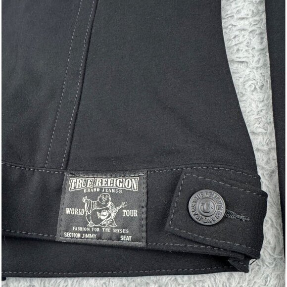 True Religion Womens Black stretch Denim Jacket Size S-M 90s Y2k Gothic Western - Picture 11 of 12